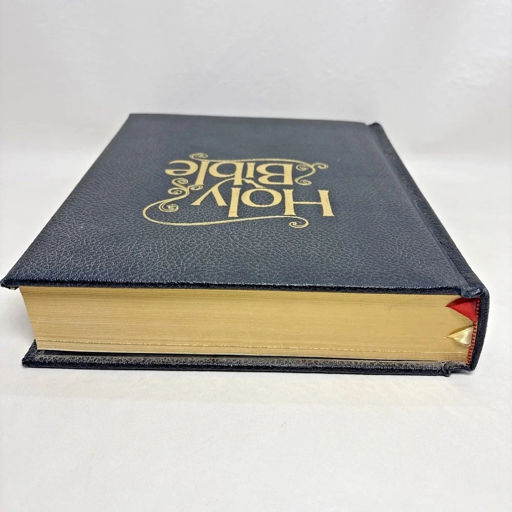 Vintage 70s Warner Christian Family Edition Black KJV Bible Red Letter Hardcover